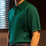 Momentlover Fashion Men Knit Polo Shirt Summer Short Sleeve Casual Strech Knitted Slim Tops Leisure Pure Color Button Lapel Men Polo T-shirt