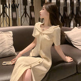 Summer Fashion Vintage Harajuku Midi Dress Women Sexy Slit Slim Korean Elegant Chic Office Vestidos Short Sleeve Dresses