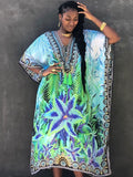 Solid Plus Size Long Kaftan Casual V-Neck Robe Summer Batwing Sleeve Woman Clothing Side Split Beachwear Maxi Dress Q1383