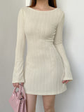 Casual Basic Backless Knitted Fare Sleeve Women Dresses Mini Solid Fashion Chic Bodycon Autumn Dress Elegant Outfits
