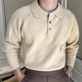 Momentlover  -  Business Leisure Herren Pullover Winter Autumn Solid Color Men Knitted Long Sleeved Polo Shirt Men's Slim Fit Pull Homme Sweater
