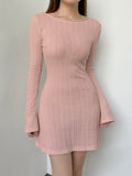 Casual Basic Backless Knitted Fare Sleeve Women Dresses Mini Solid Fashion Chic Bodycon Autumn Dress Elegant Outfits