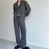 Momentlover  -  Notched Menswear Single Breasted Long Sleeve Shirts And Casual Wide Leg Straight Pants Tide New Two Pieces Set 2D0830