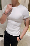 Momentlover -  Summer New Men Fitness Short Sleeve Leisure Round Collar Slim Fit T-shirts Male Fashion Korean Solid Color Tops Shirts L18
