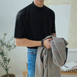 Momentlover  -  T-shirt Men's Short Sleeve Summer New Korean Trend Solid Black Small High Collar Casual Tee Tops For Male Tide 2Y8728