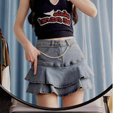 themeisles Lazy Skirt Harajuku Simple And Versatile Trend Women Ins Solid Color New A-type Midskirt High Waist Literary Denim Skirt