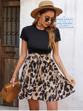 Back to School Women Leopard Patchwork A-line Dress  Summer O Neck Short Sleeve Mini Dresses Office Lady Casual Dresses Vestido Playa
