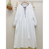 Spring Autumn New Japanese Mori Girl Simple Cotton Linen Dress Women Clothing Long Sleeved Loose Feminino Vestidos Dress K066