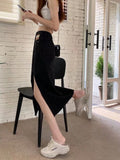 themeisles Ins Simple Fashion Skirt Printing New Natural Waist Trend Japanese Long Skirt Female Solid Color Street A-line Skirt