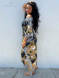Moroccan Kaftan Boho Print Dress Sexy Batwing Sleeve Maxi Dress  Summer Women Clothing Beach Wear Casual Maxi Dress Q1394