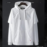 Momentlover   -  Fashion Solid Color Hooded Fake Two Piece T-Shirt Men's Clothing Autumn New Oversized Casual Tops Loose Korean Tee Shirt