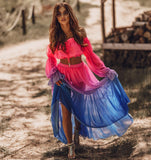 Women Mesh Sheer Bikini Cover-Ups Set See-Through Long Sleeve Crop Tops And Cover Up Skirts Two Piece Swimwear Beach Dresses