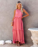 Sexy Blue Ruffled Halter Neck Sleeveless Maxi Dress Casual Women Summer Clothes Streetwear Sundress Vestido De Mujer A1228