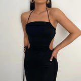 Black Friday Sales Ins Summer Elegant Bandage Black Spaghetti Strap Maxi Dress Cutout Club Party Outfits For Women Prom Dresses Casual