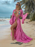 Sexy White Beach Dress Casual Chiffon Flare Sleeve Tunic Summer Elegant Women Plus Size Beachwear Trumpet / Mermaid Dresses A911