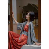 retro chinese improved ancient hanfu style loose coat long printed dress two pieces set for women daily hanfu dress g926