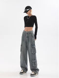 themeisles Vintage And Worn Wide Leg Jeans Women's Summer American High Street Design Straight Tube Overalls Pants Trendy Ins Women's Jeans