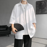 Momentlover  -  Mens Solid Short sleeved Shirt Korean Ice Silk Fashion Shirts Comfortable Blouse Men Casual Loose Classic Shirt Plus Size 4XL