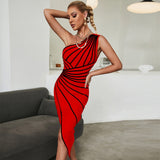 Bandage Dress  New Women's Party Dress Elegant Sexy High Quality Nude One Shoulder Bodycon Dress Club Summer Fashion Runway