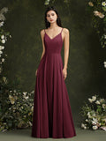 Stock Champagne Lace Chiffon Bridesmaid Dresses Women A-Line V-Neck Beach Dress Spaghetti Strap Formal Wedding Prom Party Gowns