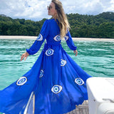 Wrinkle-Free Pink Eyes Chiffon Dresses Sexy Short Sleeve  Summer Beach Dress Women Beach Wear Swim Suit Cover Up D1