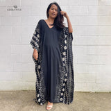 Casual Plus Size Long Kaftan Vintage V-Neck Batwing Sleeve Summer Women Beachwear Long Bathing Loose Maxi Dress A1059