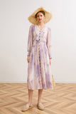 Purple Tie Dyed Spring Fall Dress Women Official Lady Maxi Dresses A-LINE Designer V-Neck Vintage Elegance Vestido De Mujer