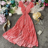 Bohemian Printed Blue Backless Sexy Summer Floral Beach Vacation Dress Female V-Neck Irregular Vestidos