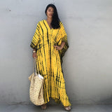 Printed V-Neck Batwing Sleeve Side Split Loose Dress For Women Clothes Plus Size Beachwear Maxi Dress Q1218