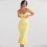 Summer Women Spaghetti Strap Mermaid Dress Lady Sexy Sleeveless Backless Solid Color Sheath Mermaid Dress Vestidos SS205
