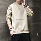Momentlover  -  Fashion O-Neck Spliced All-match Embroidery Letter T-Shirt Men Clothing Autumn New Loose Casual Pullovers Korean Tee Shirt