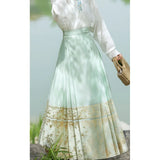 Women Hanfu Suit Embroider Flower Top&skirt New Chinese Style Dress Improved Horse-Face Skirt Summer New Qipao Vintage Vestidos