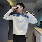 Momentlover  -  Fashion Lapel Spliced Loose Fake Two Pieces Shirts Men's Clothing Autumn New Oversized Casual Tops All-match Korean Shirt
