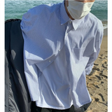 Momentlover  -  Man Stylish Button Blouse Simple Striped Long Sleeve Summer Spring Cardigan Stripe Blue Classic Casual Oversize Button Up Shirts