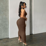 Ribbed Solid Summer Dresses For Women Backless Sleeveless Slit Mini Dress Bodycon  Outfits Elegant Party Y2K