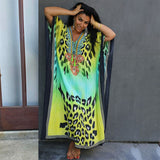 Solid Plus Size Long Kaftan Casual V-Neck Robe Summer Batwing Sleeve Woman Clothing Side Split Beachwear Maxi Dress Q1383