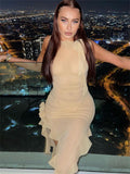 Chiffon Mesh See-Through Sleeveless Dress Ruffled Designer Clubwear Party Outwear Dresses Tassel Appliques Cover-Up Dress