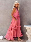 Sexy Blue Ruffled Halter Neck Sleeveless Maxi Dress Casual Women Summer Clothes Streetwear Sundress Vestido De Mujer A1228