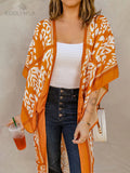 Printed Fringed Long Kimono Dress Bikini Wrap Cover-Ups Plus Size Women Summer Clothes Beach Wear Swim Suit Cover Up A1098