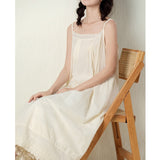 Spring Autumn Mori Girl Sweet Cotton And Linen Loose Long Dress Women Solid Color Sleeveless Bottom Strap Dresses K058