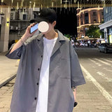 Momentlover  -  Summer Men's Sets Half Sleeve Blazer Suits Solid Short Sleeve Button Shirt + Shorts Korean Handsome Loose  2 Piece Set Outfits