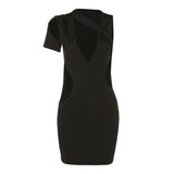 Hollow Irregular Sexy Dress Women Sleeveless Coquette Summer Fashion Solid Midnight Party Clubwear Skinny Bodycon