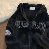 Momentlover Vintage Letter Print Zip Up Hoodie Women Jacket sweatshirt Oversized Casual Teens Clothes Hip Hop Streetwear New Korean