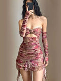 Momentlover Rose Petal Pixie Cottagecore Princesscore Fairycore Coquette Kawaii Dress with Gloves Complete Set