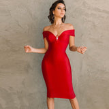 Bandage Dress For Women  Summer Off Shoulder Bodycon Dress Elegant Sexy White Red Evening Party Dress Club High Quality