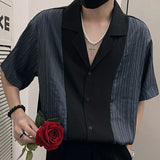 Momentlover  -  Fashion Lapel Button Spliced Loose Korean Shirts Men's Clothing Summer New Casual Tops Short Sleeve All-match Shirt