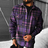 Momentlover Business Casual Plaid Print Wool Shirt Jacket Men  Spring Single Breasted Lapel Top Autumn Pocket Patchwork T-shirt Cardigan