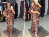 Printed V-Neck Off The Shoulder Dress Plus Size Kaftan Robe Moroccan Kaftan Tunic Summer Women Beachwear Q1352