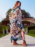 Solid Plus Size Long Kaftan Casual V-Neck Robe Summer Batwing Sleeve Woman Clothing Side Split Beachwear Maxi Dress Q1383