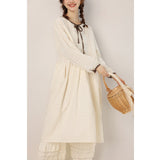 Spring Autumn New Japanese Mori Girl Simple Cotton Linen Dress Women Clothing Long Sleeved Loose Feminino Vestidos Dress K066